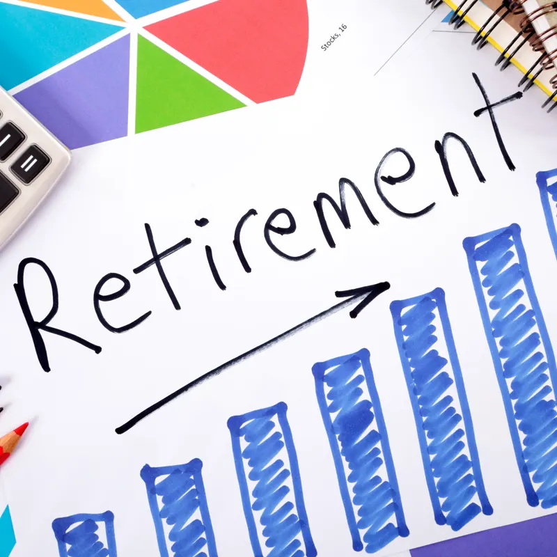 The word retirement handwritten above a rising bar chart